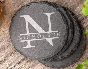 Slate Coaster: Family Name Monogram Personalized Laser Engraved Gift