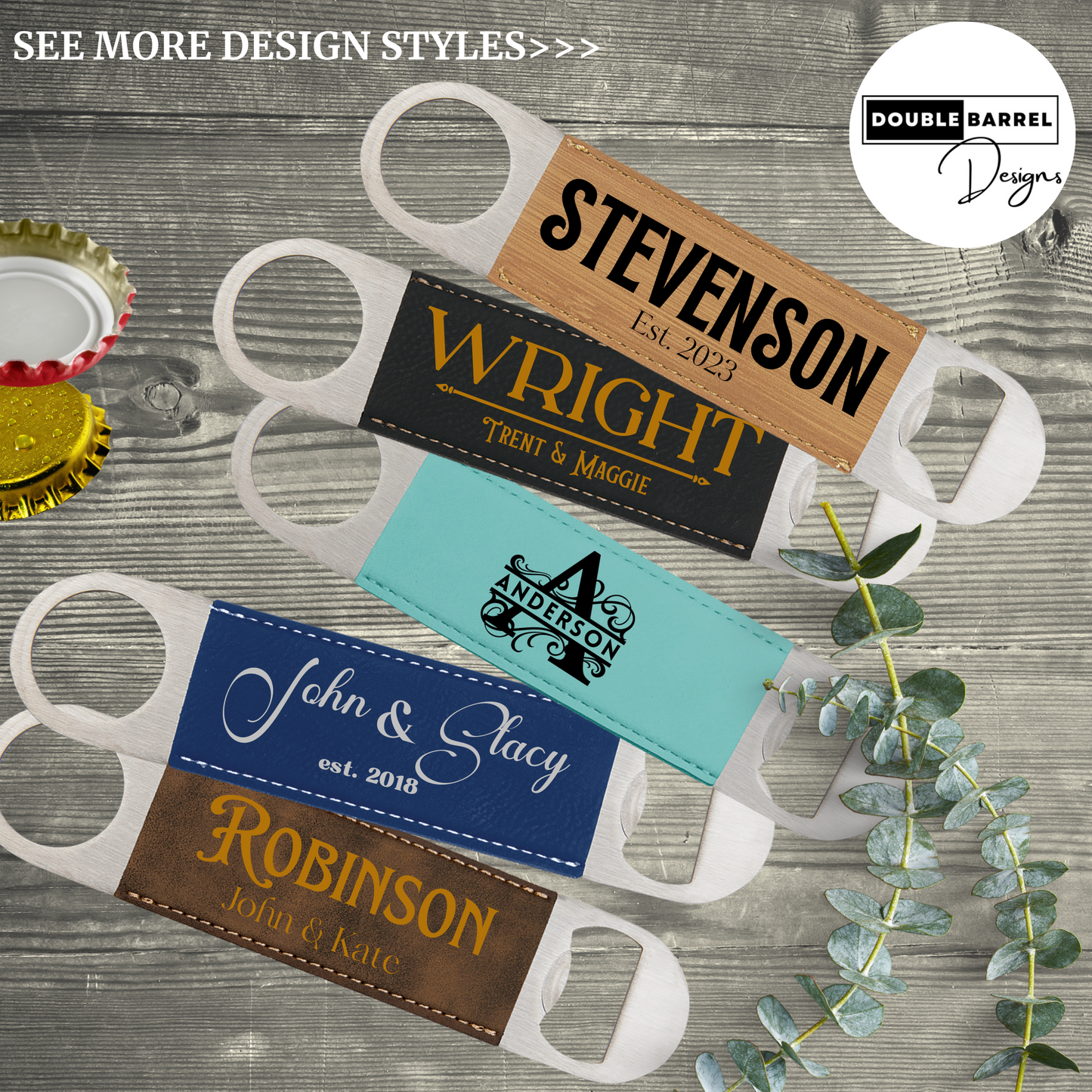Leatherette Bottle Opener Personalized with Last Name or Couple's Names Laser Engraved Gift