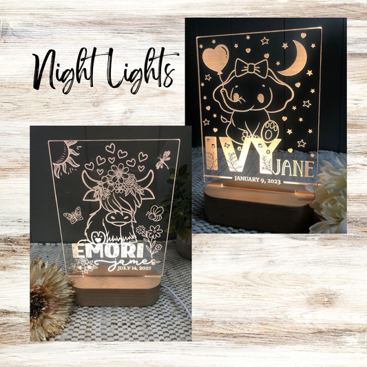 Personalized Acrylic Night Light Custom Gift Nursery Decor Multiple Design Options, LED Night Light, Custom Name, Baby Shower Gift