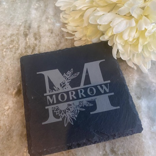 Slate Coaster: Family Name Monogram Personalized Laser Engraved Gift