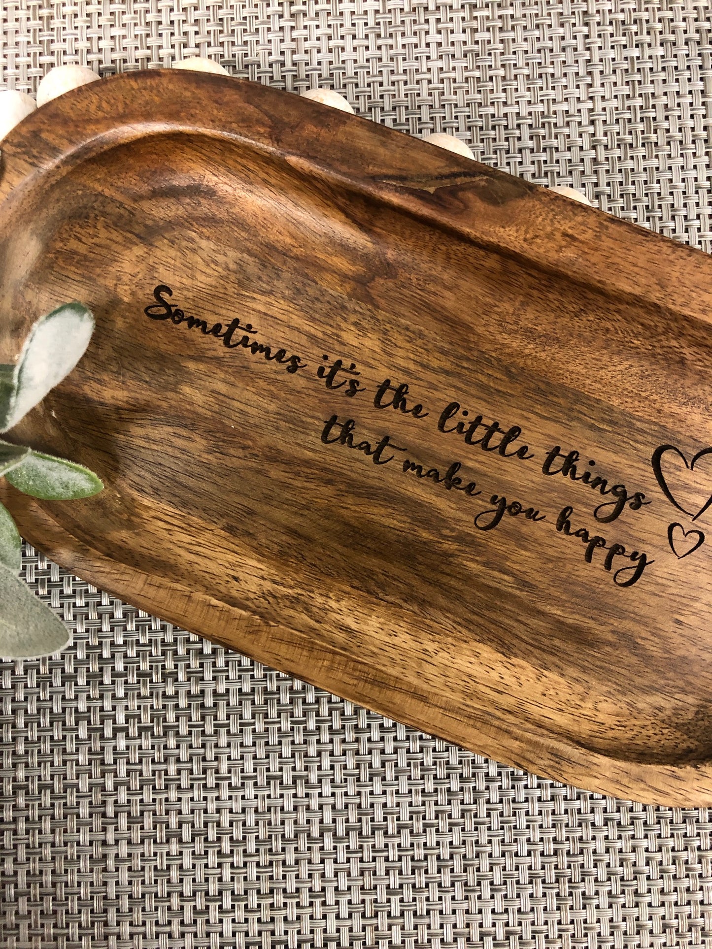 Oval Acacia Wood Tray Laser Engraved Gift "Sometimes it's the little things that make you happy"