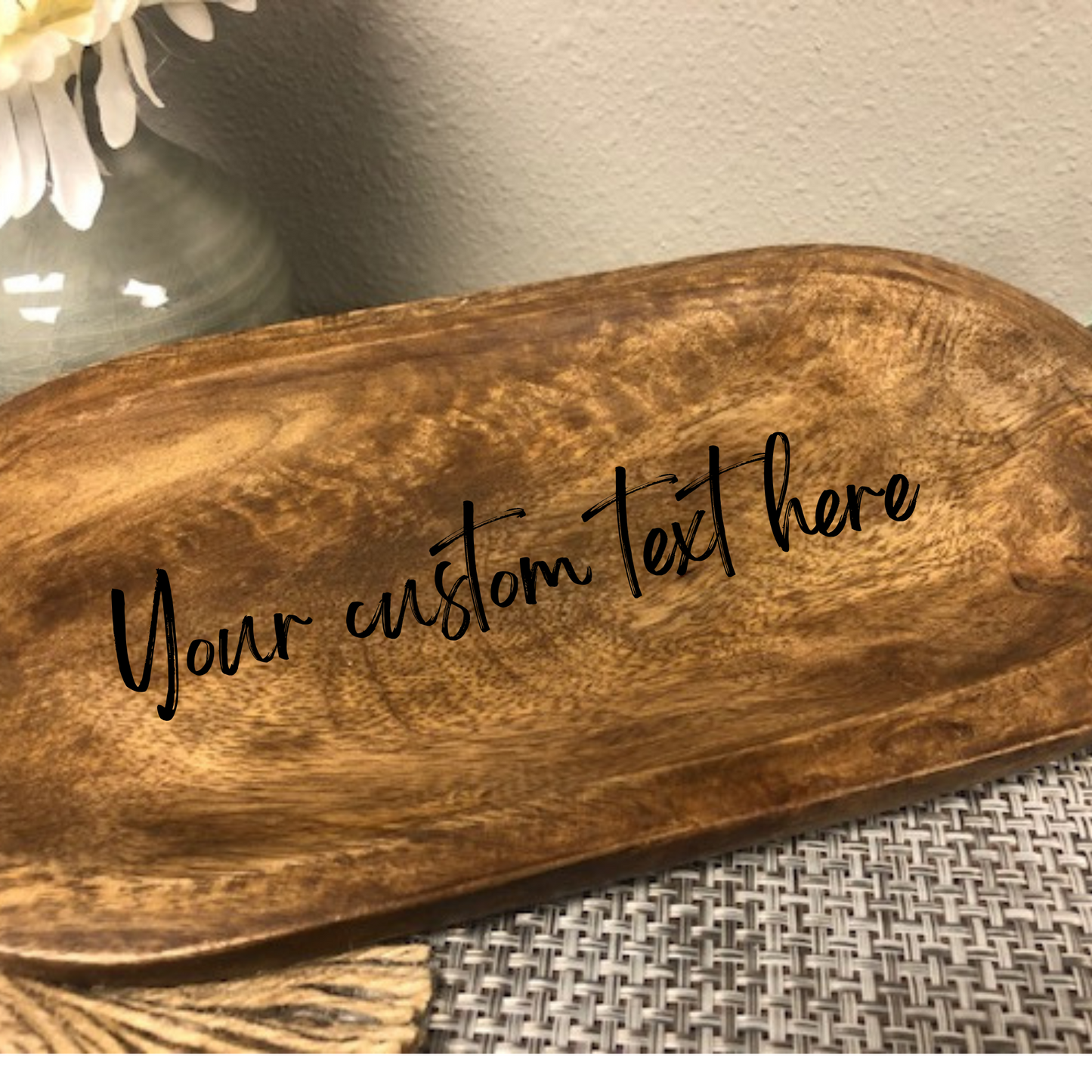 Oval Acacia Wood Tray Laser Engraved Gift "Sometimes it's the little things that make you happy"